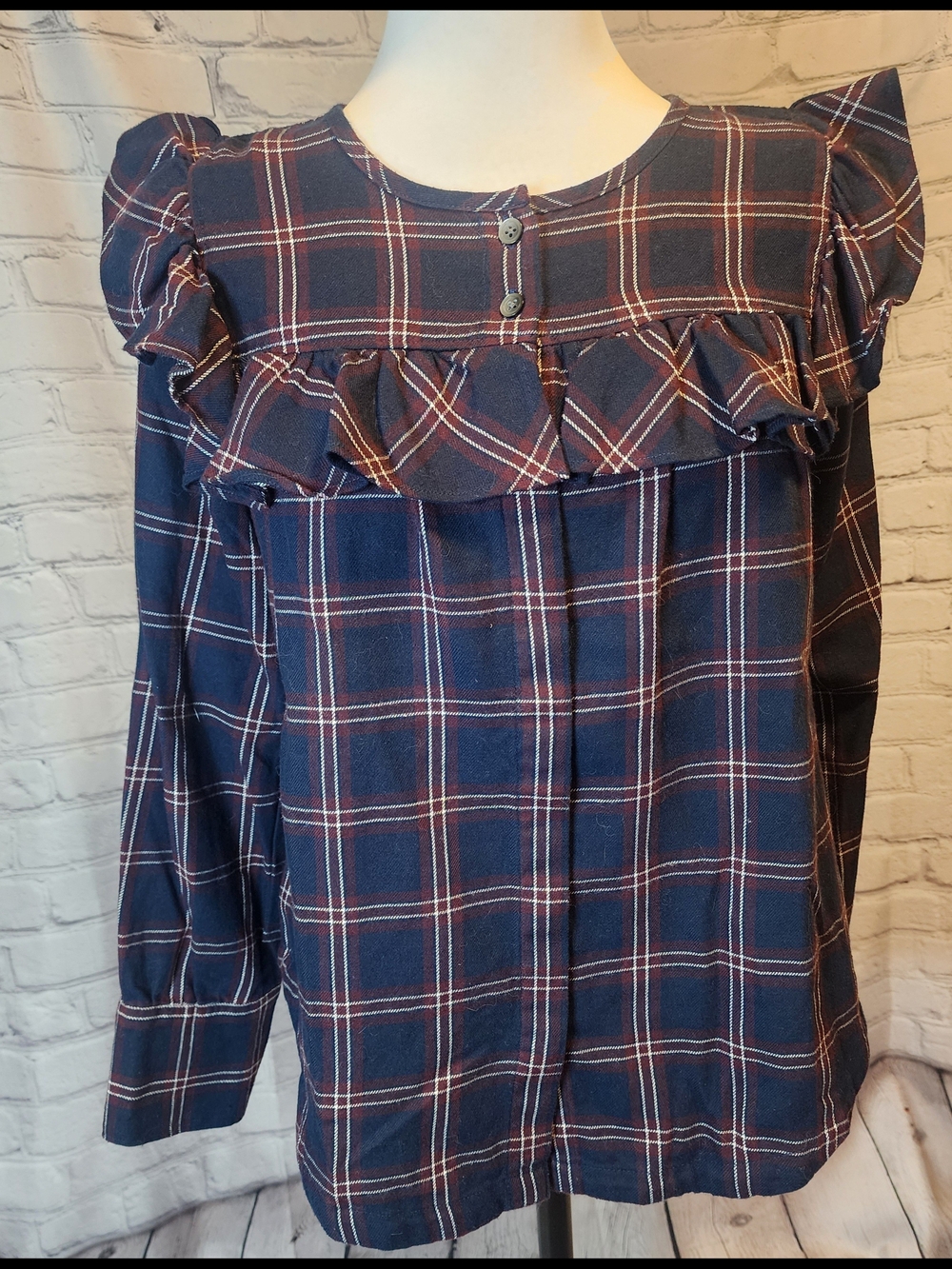 Madewell Navy and Burgundy Plaid Blouse